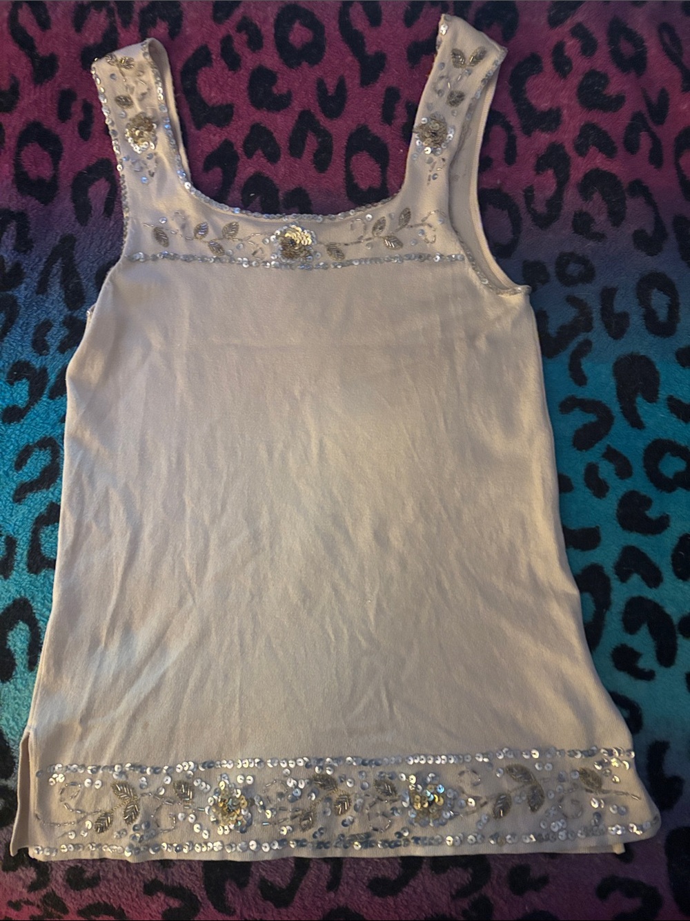 Beaded Embellished Sleeveless Tank Top - Ivory